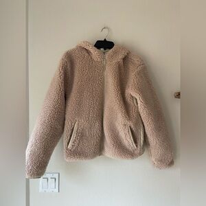 Aritzia Tna Sherpa Full Zip Jacket, Tan, Size M